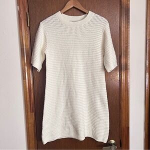 Knit‎ Mini Dress Womens M Cream Short Sleeve Textured Crewneck
